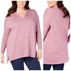 0X 1X Style & Co Mauve V Neck Sweater Plus Size